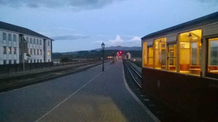 Carriages in the Porthmadog Platform at night