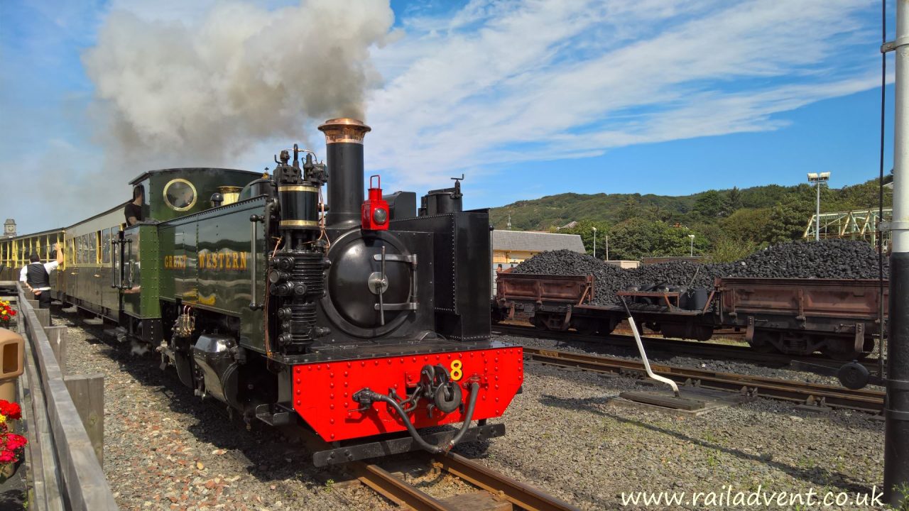 No. 8 Llywelyn departs Aberystwyth for Devils Bridge on the Vale of Rheidol Railway