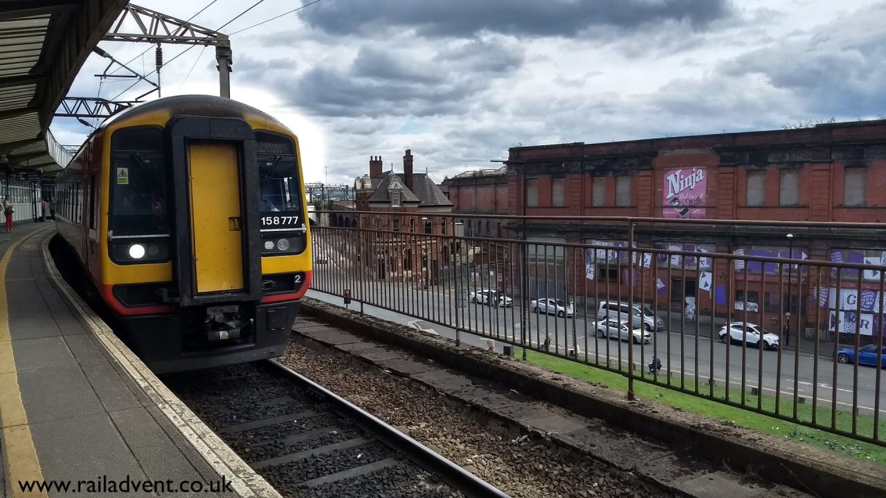 Stagecoach East Midlands Trains 158777 at Manchester Picadilly with a service to Liverpool Lime Street