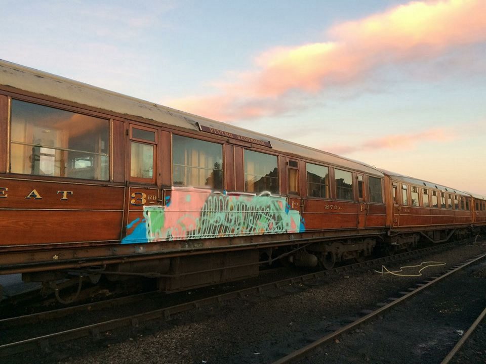 Vandalised LNER Teak // Credit Severn Valley Railway