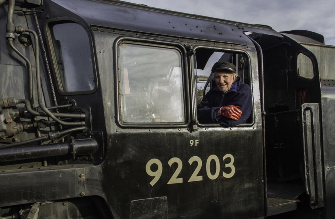 David Shepherd on the Footplate of 92203 "Black Prince" // Credit NNR