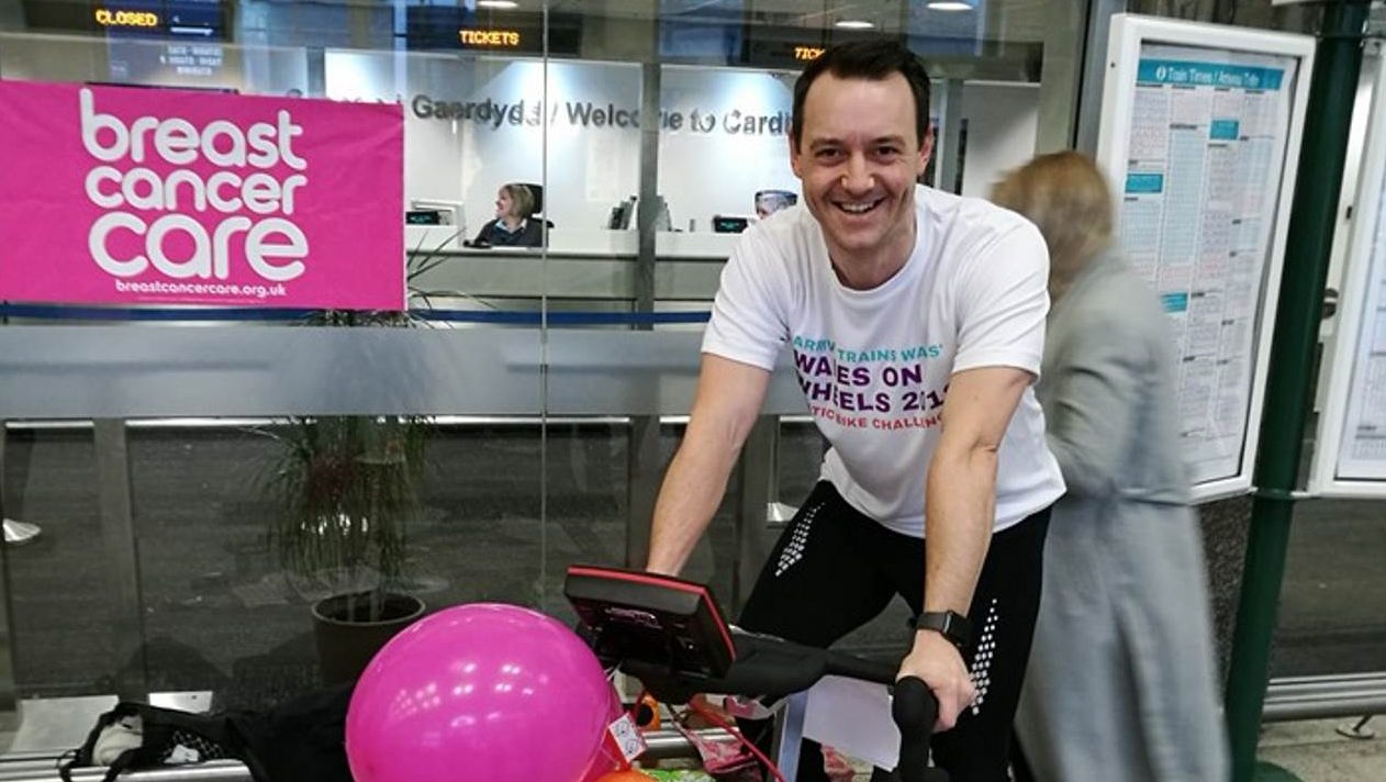 Arriva Trains Wales charity bike ride at Cardiff Central railway station