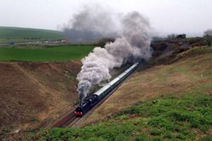 Steam locomotive no. 31806 on mainline test at Yeovil Junction