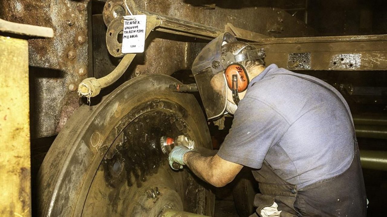 Cleaning the Tender's Wheelsets // Credit NRM