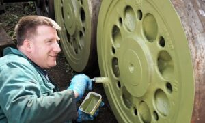 Painting 34010's Bogie Wheels // Credit SLL