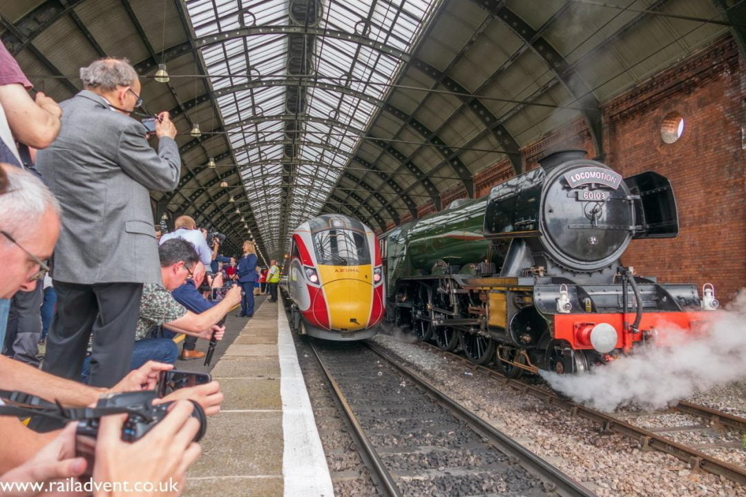 Flying Scotsman and LNER azuma at Darlington