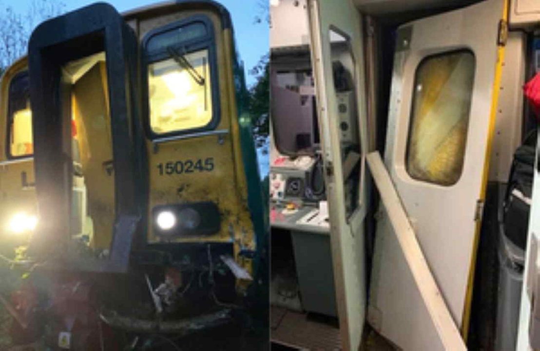 train hits tree