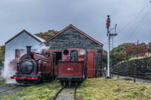 Palmerston and Princess at Boston Lodge on the Ffestiniog Railway