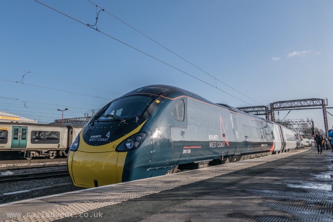 New Alstom Avanti West Coast livery for Class 390 Pendolino at Crewe