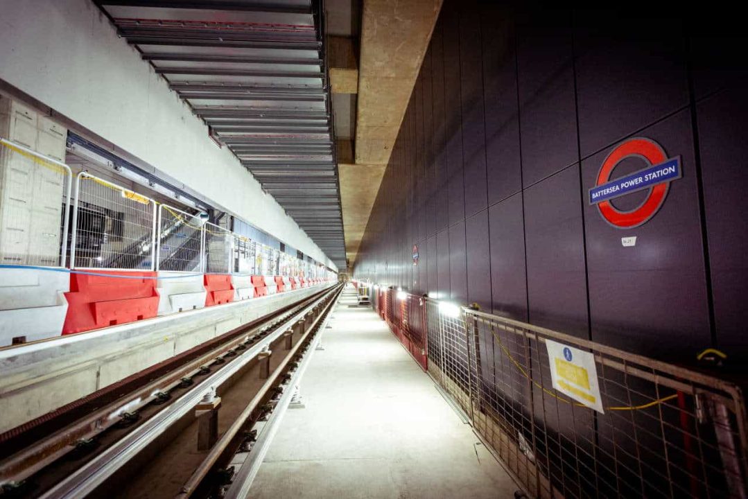 Roundels are installed at Battersea Power Station, London Underground station.