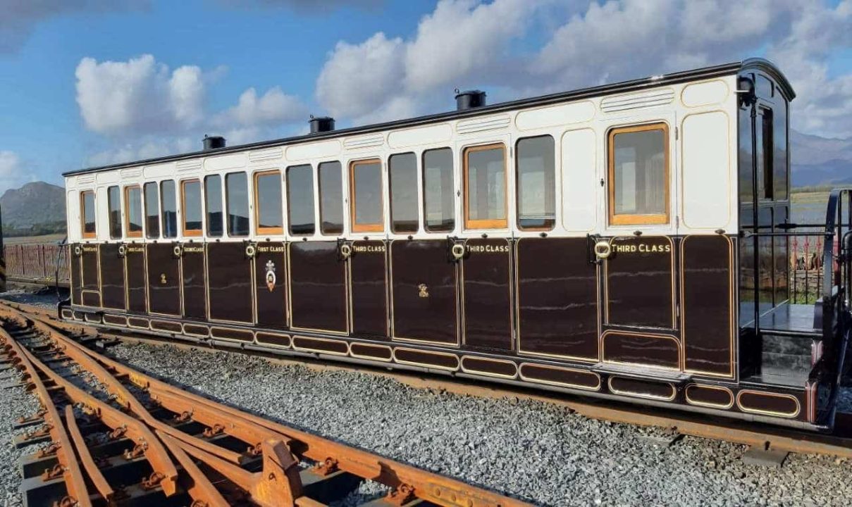 Carriage 15 outshopped at Boston Lodge Works on the Ffestiniog Railway