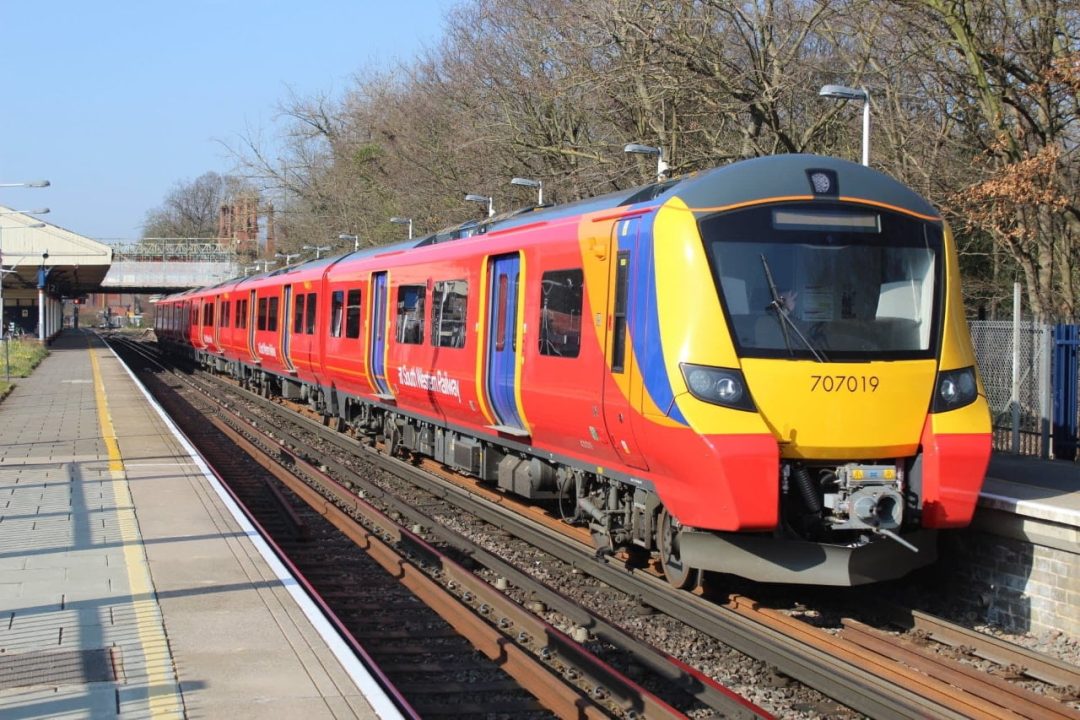 South Western Railway Class 707 at Barnes moving to Southeastern