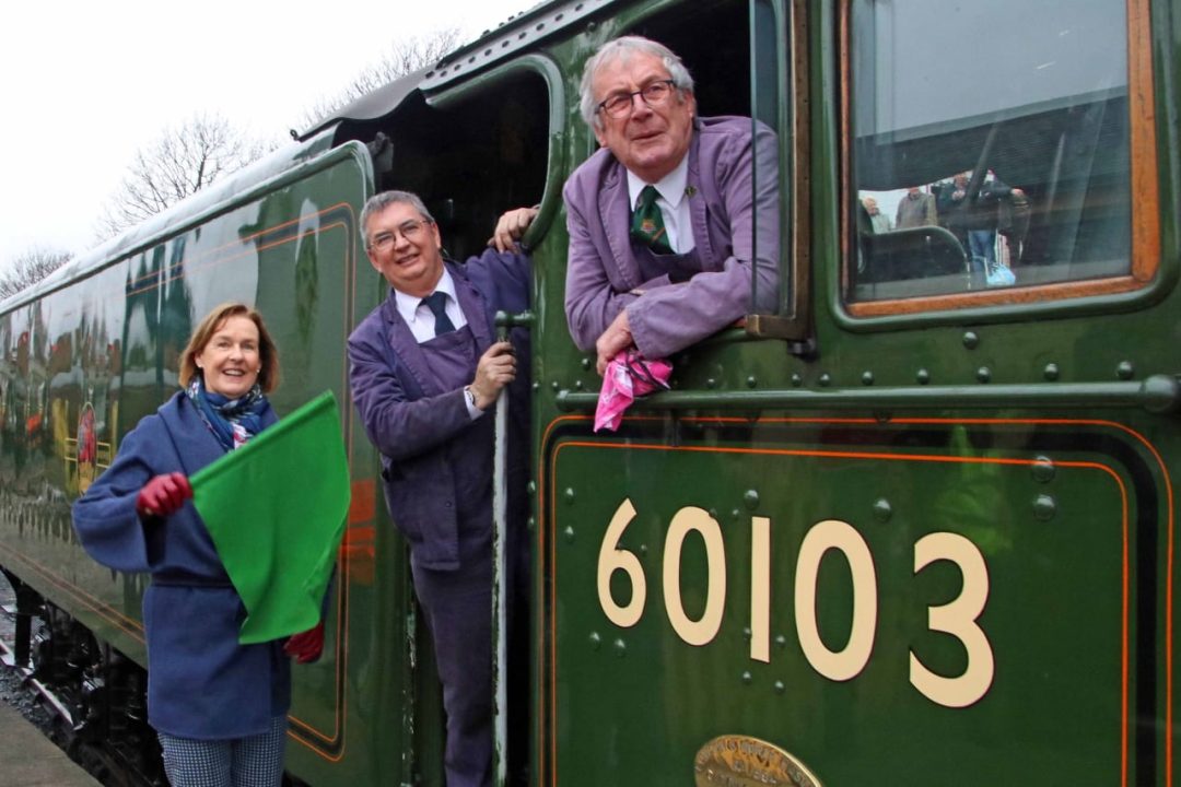 Penny Pegler waves off first FS train at Swanage Friday 22 March 2019 ANDREW PM WRIGHT (2) (002)