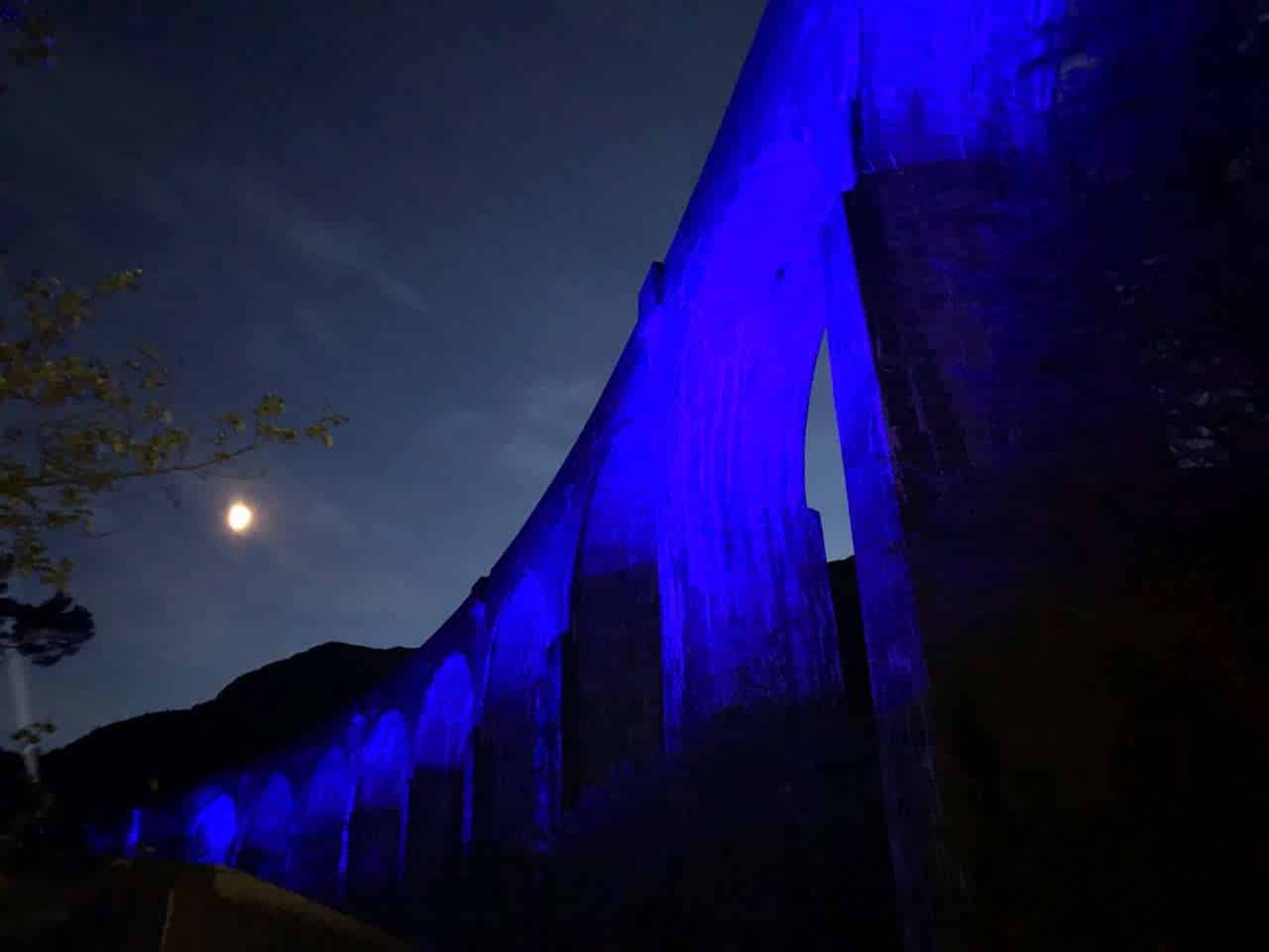 Glenfinnan Viaduct used in Harry Potter Films Lit up in blue for NHS