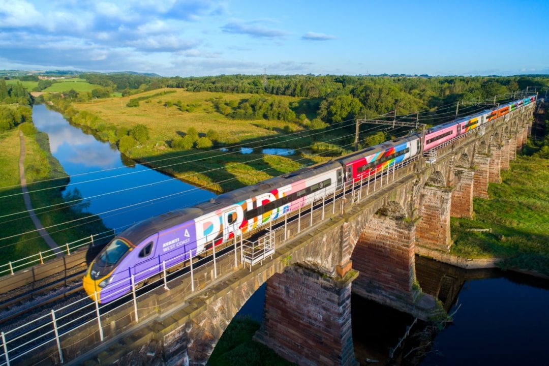 Avanti West Coast Pride train at Dutton Viaduct