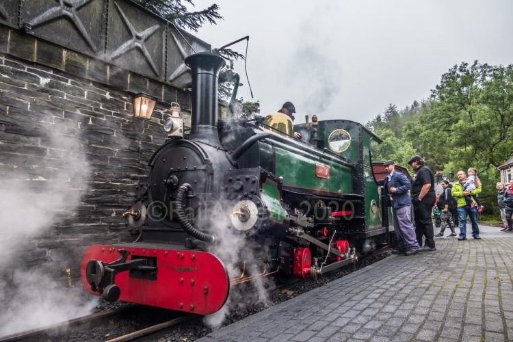 Linda stands at Tanybwlch - Ffestiniog Railway