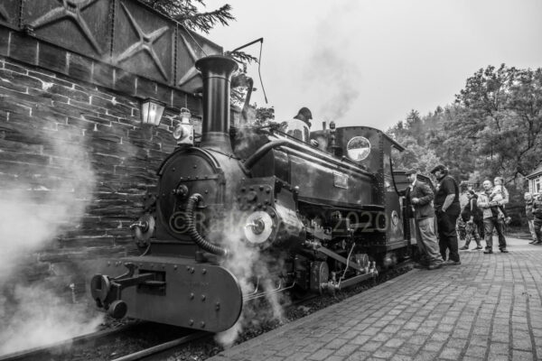 Linda stands at Tanybwlch - Ffestiniog Railway