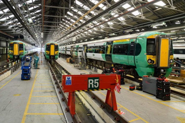 Class 377 trains at Selhurst Depot