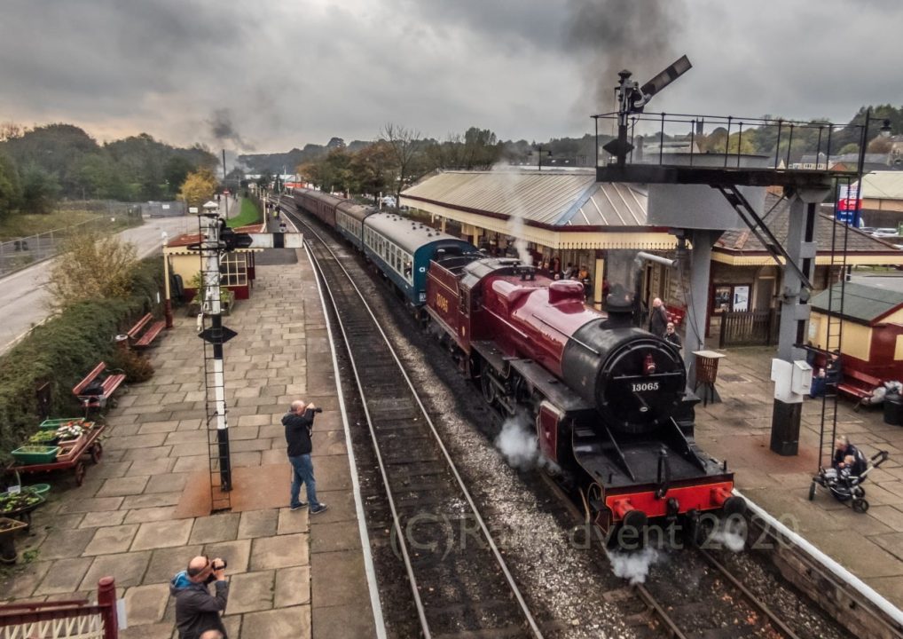 LMS Crab 13065 leaves Ramsbottom on the East Lancashire Railway