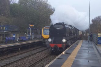 WATCH: Steam locomotive 34046 Braunton passes through Burnley