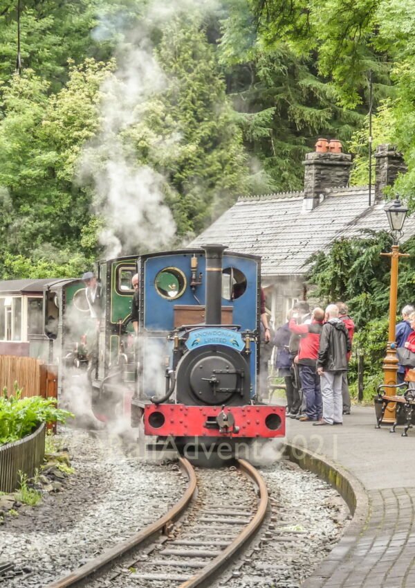 Britomart, Lilla and Linda arrive at Tanybwlch on the Ffestiniog Railway