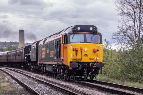 50007 and 75078 on the Keighley and Worth Valley Railway