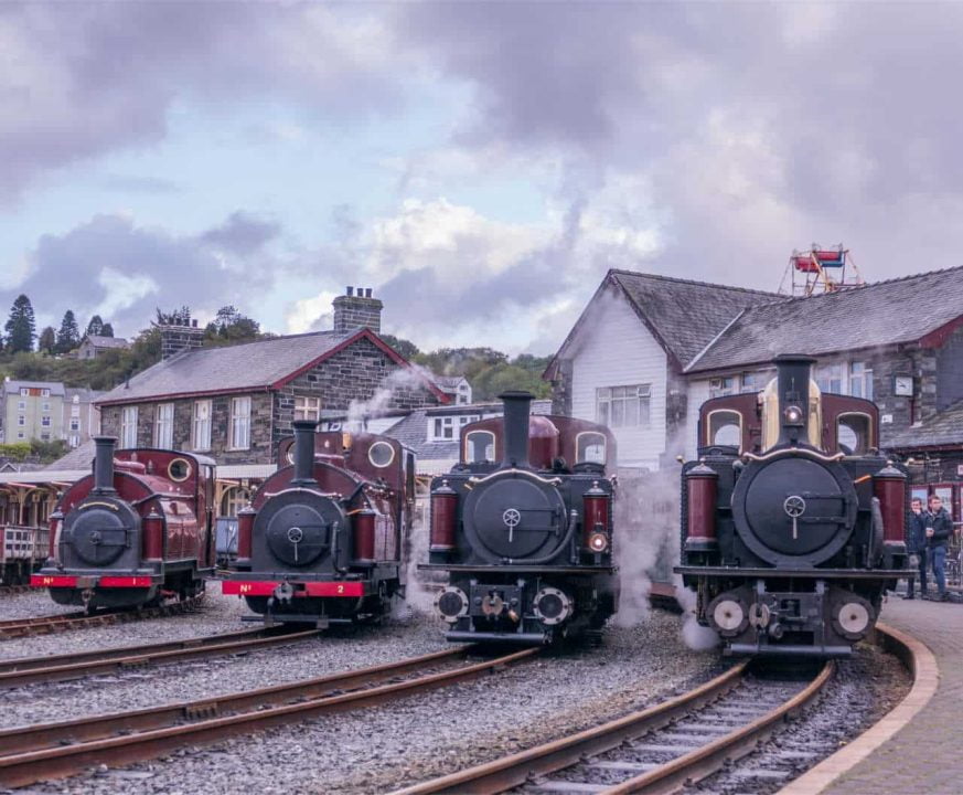 Prince, Princess, Taliesin and Merddin Emrys on the Ffestiniog Railway