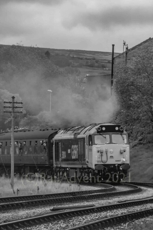 50007 at Keighley on the Keighley and Worth Valley Railway