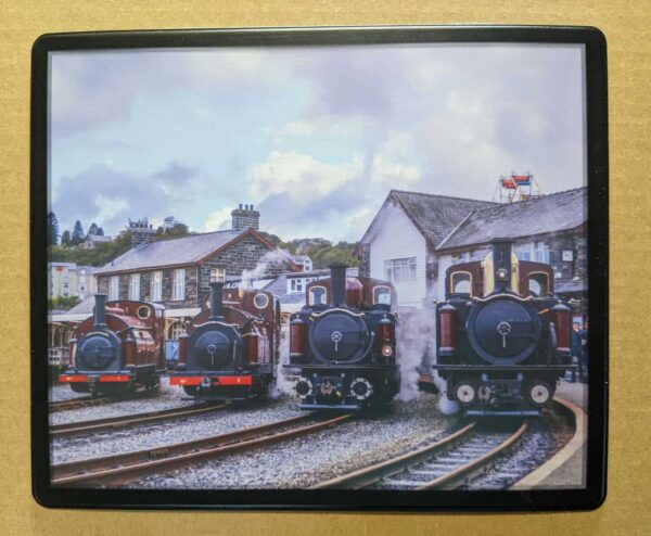 Steam train mouse mat featuring Prince, Princess, Taliesin and Merddin Emrys on the Ffestiniog Railway