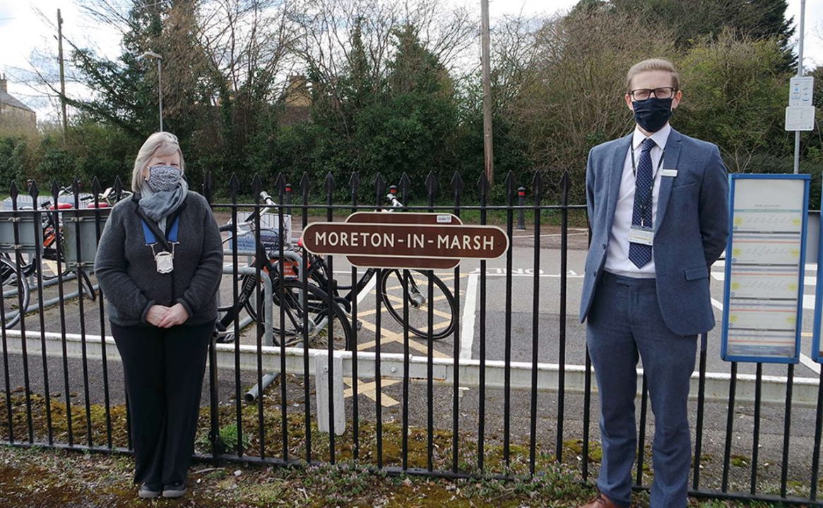 Cllr Viviani and Tom Pierpoint at Moreton-in-Marsh station