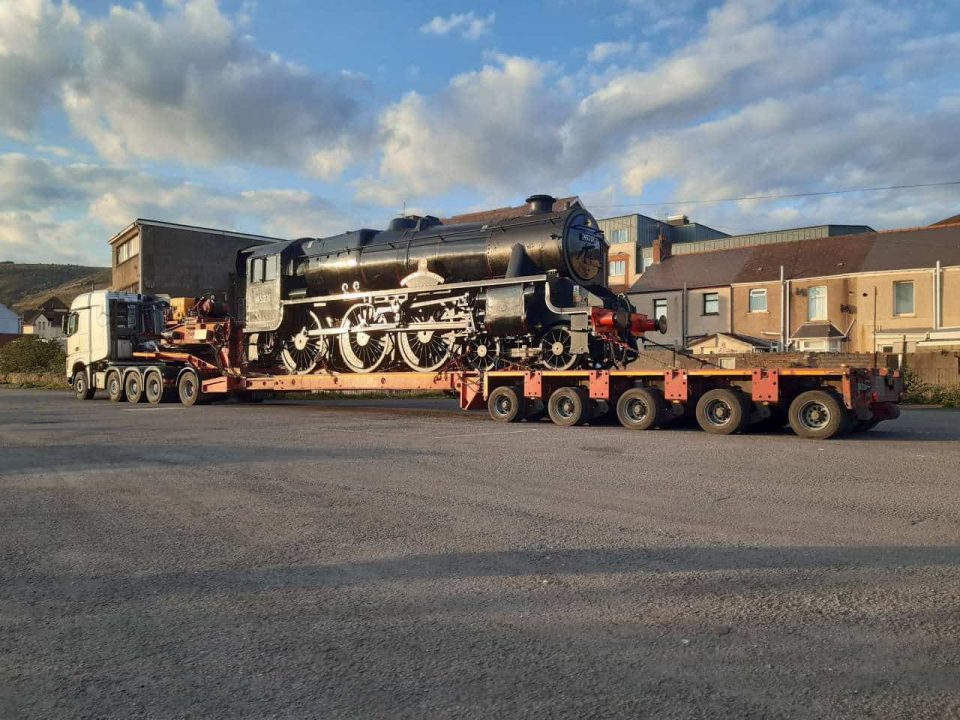 Evening sunshine catches 45231 loaded by RSS for road journey to Crewe from Port Talbot