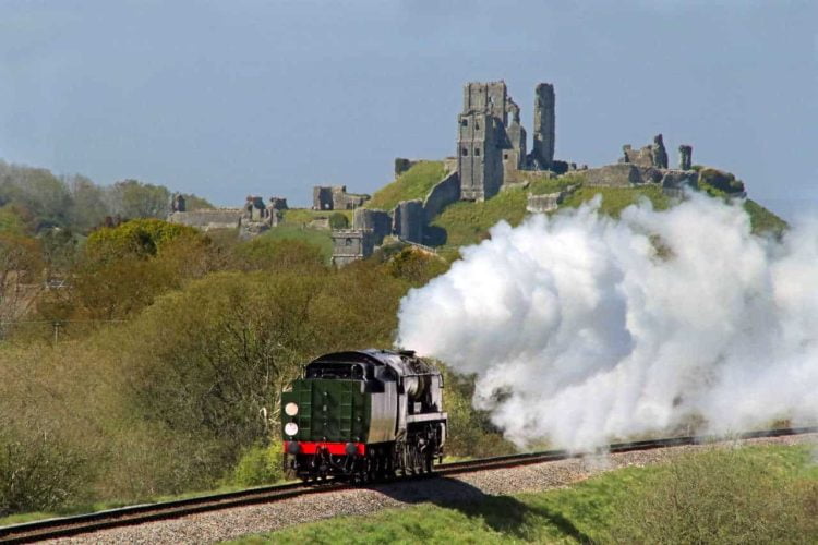 steam locomotive 34028 Eddystone on test on the Swanage Railway