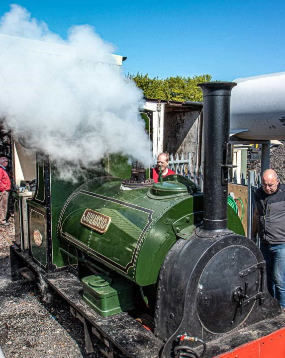 Jurassic under test - checking the safety valves and their mountings, hence the steam blowing through the valves. Normally these are covered by a splendid brass dome.