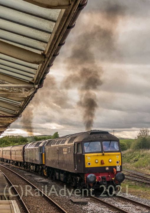 WCRC Class 47 47832 and 47813 depart Hellifield