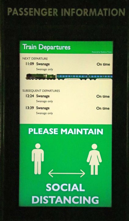 Real time train information screen Corfe Castle station