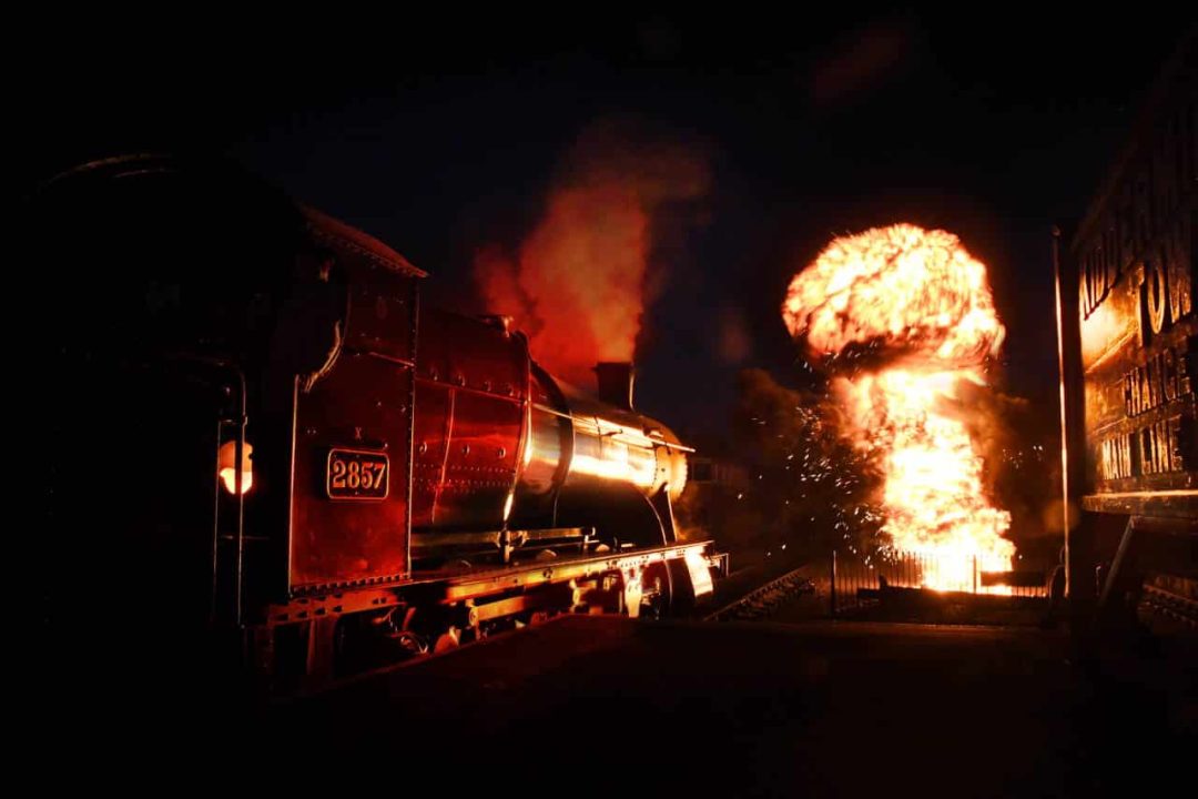 Simulated air raid at the Severn Valley Railway's 1940s evening event