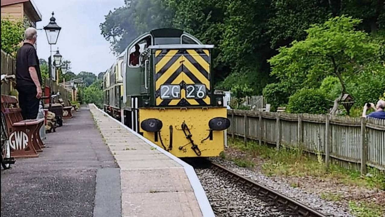 Class 14 D9526 hauls Class 33s D6566 and D6575 through Stogumber during a test run on 26th June 2021