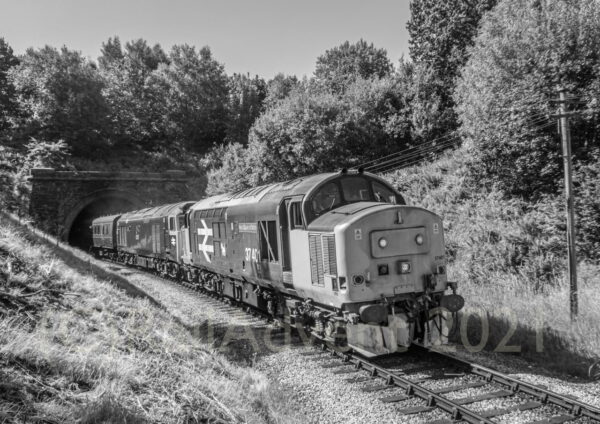 37401 and 50035 Ark Royal approach Oakworth, Keighley and Worth Valley Railway