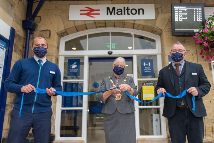 Councillor Jane Frank opening the new improvements at Malton railway station