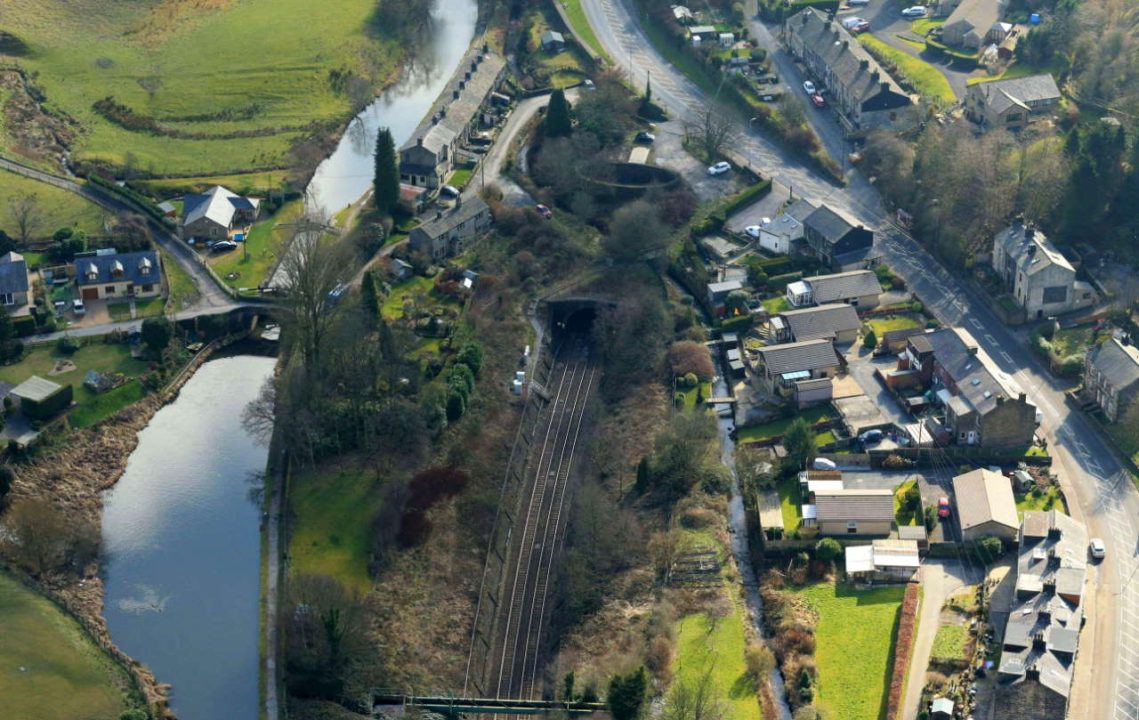 Summit Tunnel aerial image Walsden end winter 2