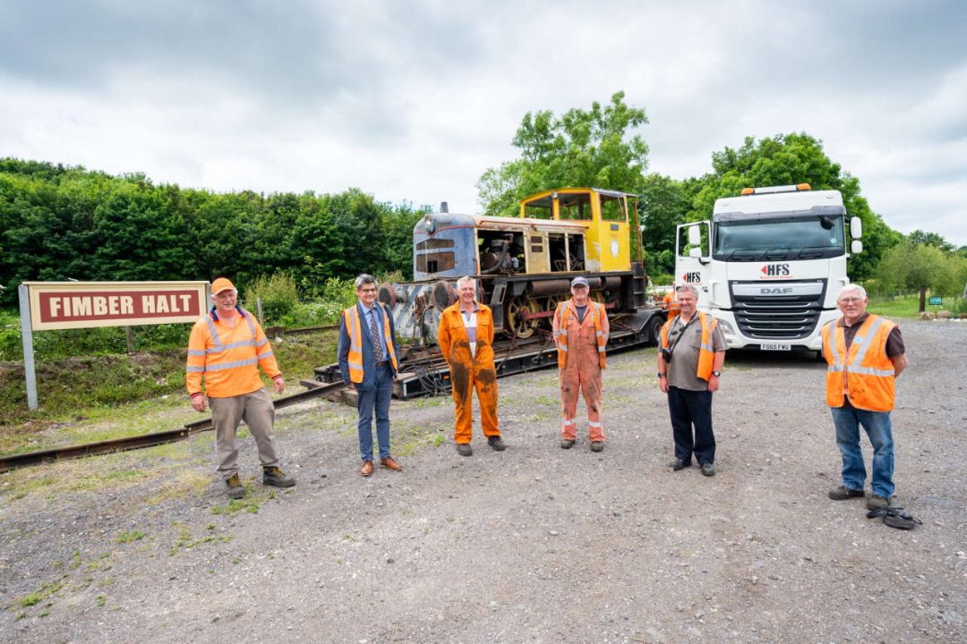 L-R Geoff Pickering, Phil Robson, Alan Brown, Andy Barwick, Graham Danby and Alan Cooper with locomotive Patricia.