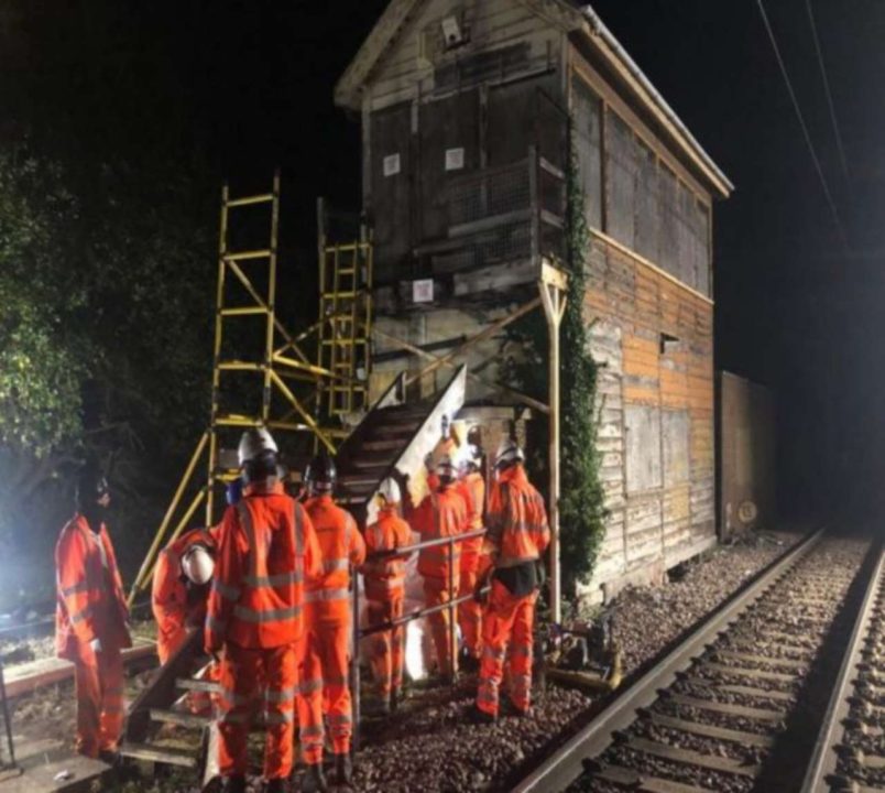 The staircase being dismantled