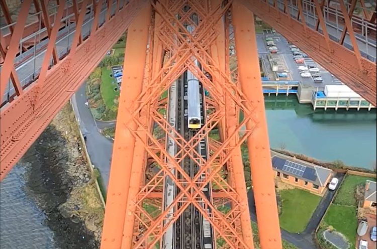 Vivarail battery train crossing Forth Bridge- COP26