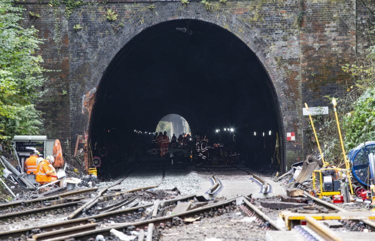  Work inside the tunnel and outside preparing the line for reopening