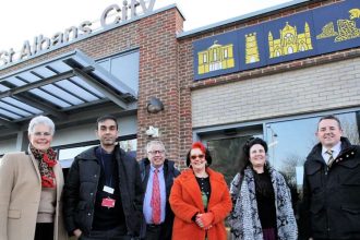 Mural above St Albans City station promotes local attractions