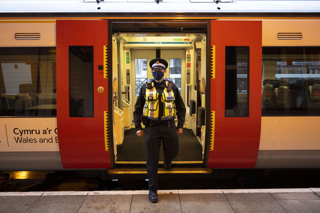 one of the btp getting of a transport for Wales Train