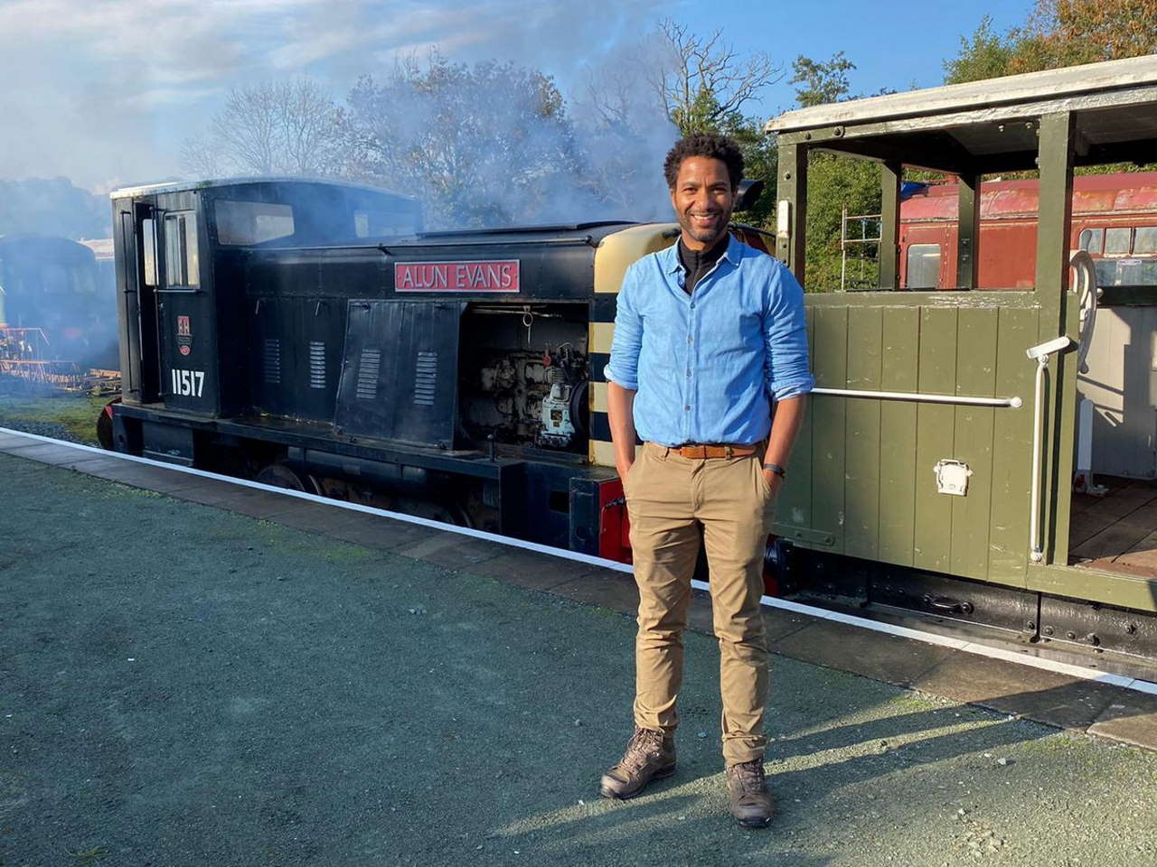 Broadcaster Sean Fletcher at the Cambrian Heritage Railway prior to filming.