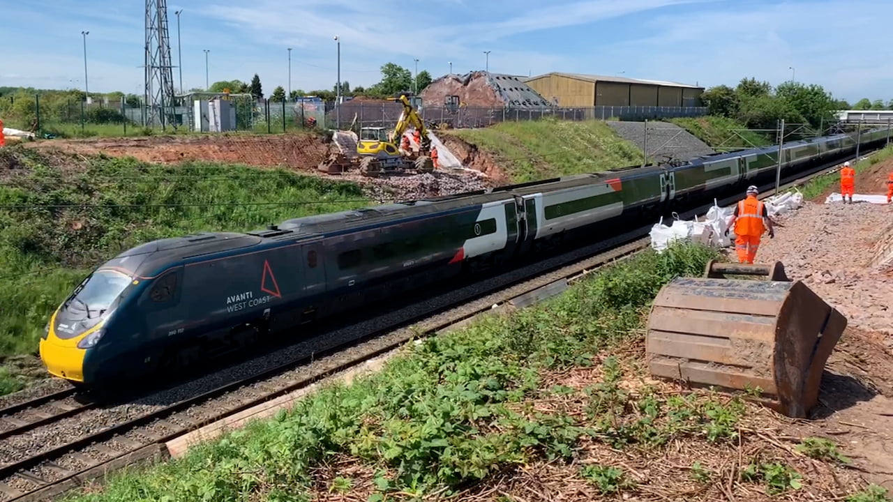 Avanti West Coast train passing through cutting near Penkridge