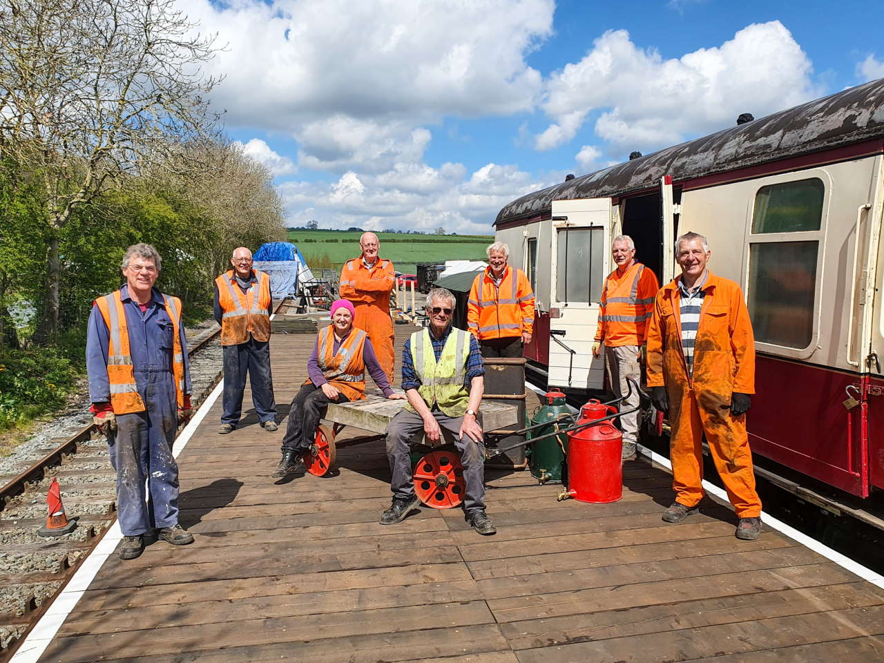 Volunteers of the YWR take a well earned rest on the platform at Fimber Halt