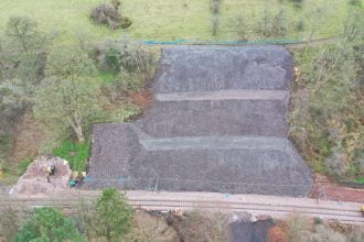 Work at Fairlie in North Ayrshire gets underway and sees the replanting of trees at the site of the 2021 landslip.